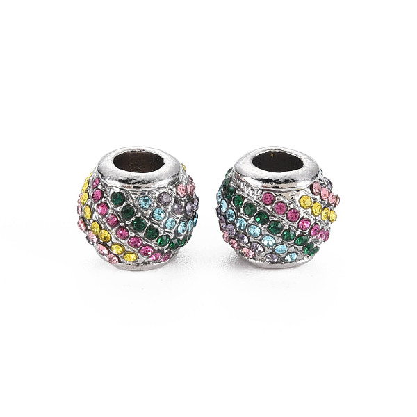 

PandaHall Rack Plating Alloy European Beads, with Rhinestone, Large Hole Beads, Cadmium Free & Nickel Free & Lead Free, Rondelle, Platinum..., Multicolor