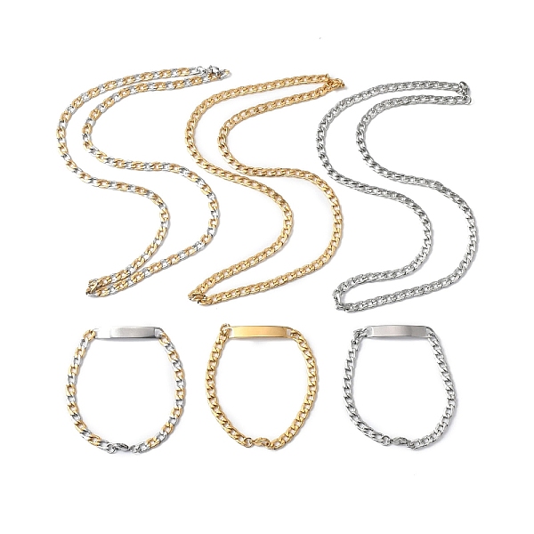 

PandaHall 201 Stainless Steel Curb Chain Necklace & Rectangle Link Bracelet, Jewelry Set for Men Women, Mixed Color, 23-1/4 inch(59cm)...