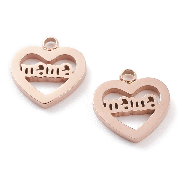

PandaHall Ion Plating(IP) 304 Stainless Steel Charms, Laser Cut, Heart with Word Mama, for Mother's Day, Rose Gold, 13x12x1.5mm, Hole: 1.6mm...
