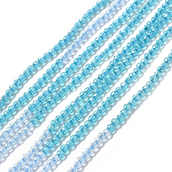 

PandaHall 2 Colors Transparent Glass Beads Strands, Segmented Multi-color Beads, Faceted, Round, Cyan, 2mm, Hole: 0.5~0.6mm, about...