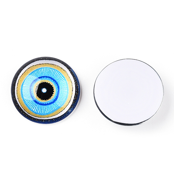

PandaHall Glass Cabochons, Half Round with Eye, Deep Sky Blue, 20x6.5mm Glass Half Round