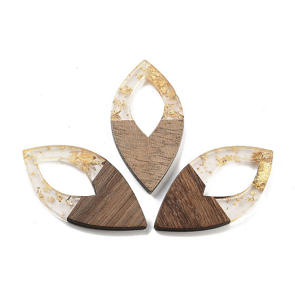 

PandaHall Walnut Wood Pendants, Resin & Gold Foil, Oval, Clear, 47.5x24x3.5mm, Hole: 2mm Wood Oval Clear