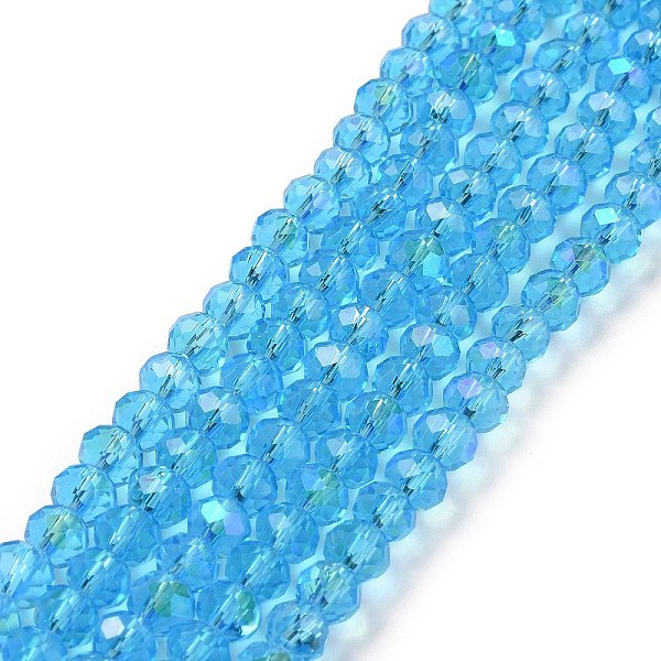 

PandaHall Electroplate Glass Beads Strands, Half Rainbow Plated, Faceted, Rondelle, Deep Sky Blue, 2.5x2mm, Hole: 0.4mm, about...