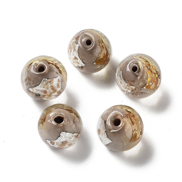 

PandaHall Handmade Lampwork Bead, with Gold Foil, Round, Dark Gray, 11.5~12x11~11.5mm, Hole: 1.8~2mm Lampwork Round