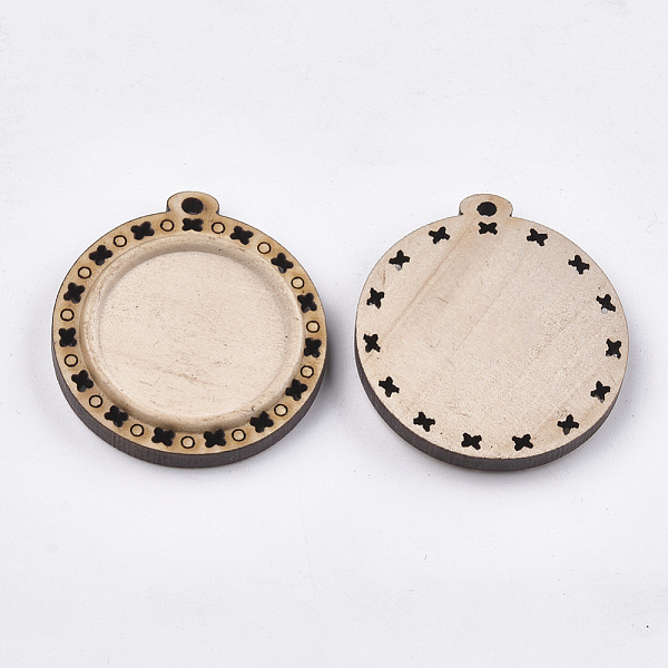 

PandaHall Wooden Pendant Cabochon Settings, Pendant Base, Flat Round with Flower, PeachPuff, Tray: 25.5mm, 41.5x39x5.5mm, Hole: 2mm Wood..., Brown