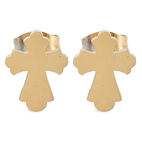 

PandaHall Vacuum Plating 304 Stainless Steel Stud Earrings for Women, Cross, Golden, 11x8.5mm 304 Stainless Steel Cross