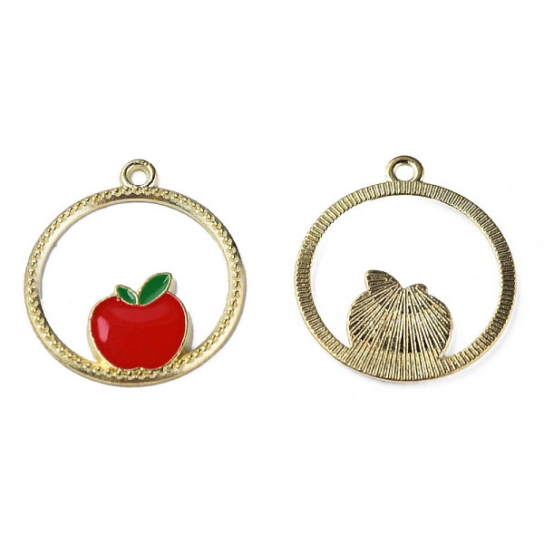 

PandaHall Alloy Enamel Pendants, Cadmium Free & Lead Free, Light Gold, Ring with Apple, Dark Red, 26x23x1.5mm, Hole: 1.8mm Alloy+Enamel...