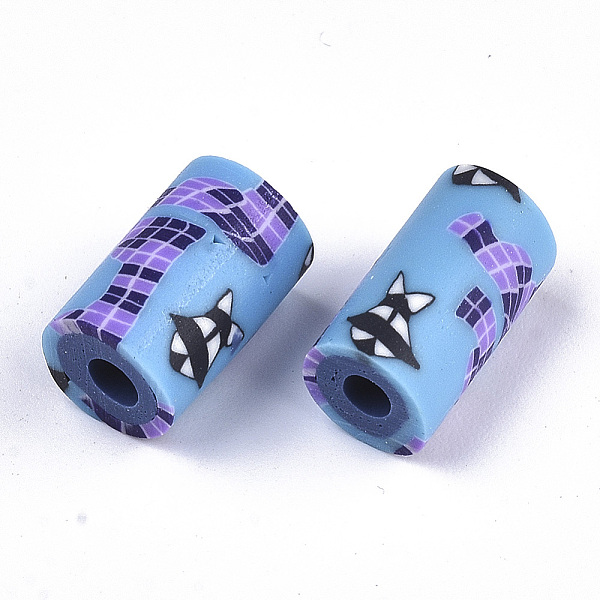 

PandaHall Handmade Polymer Clay Beads, Column with Flower Pattern, Deep Sky Blue, 12x7mm Polymer Clay Column