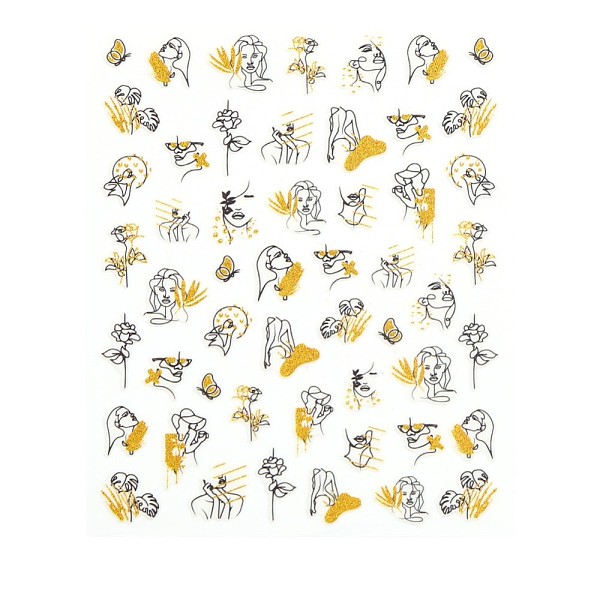 

PandaHall Nail Art Stickers, Self Adhesive, for Nail Tips Decorations, Goldenrod, Women Pattern, 101x78.5mm Paper Human Gold