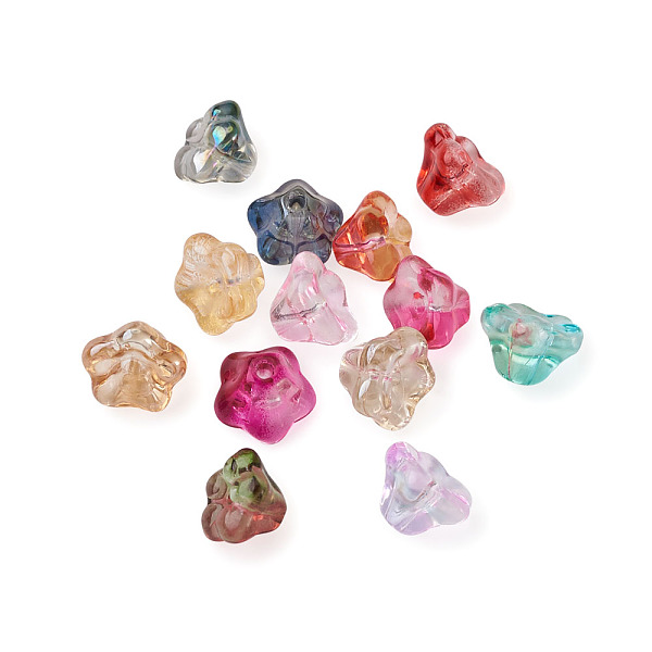 

PandaHall Electroplate Glass Beads, Trumpet Flower, Mixed Color, 8.5x8x5.5mm, Hole: 1mm, 12 colors, 10pcs/color, 120pcs/box Glass Flower..., Multicolor