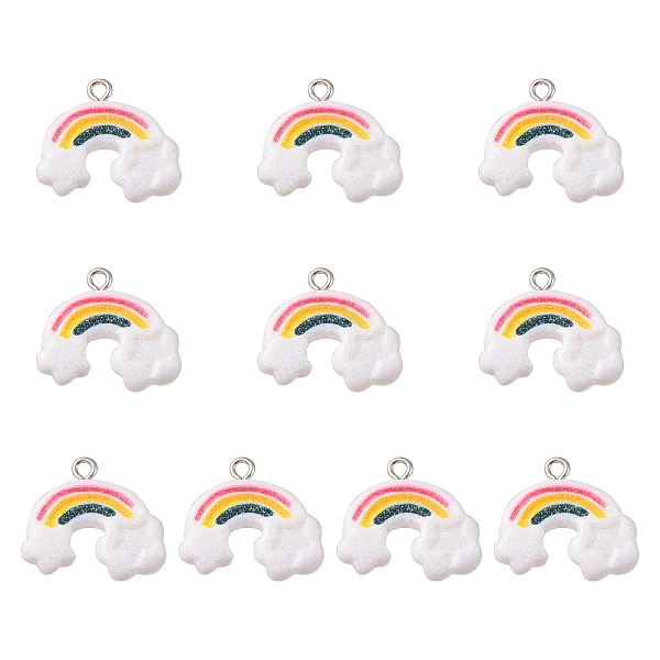 

PandaHall 10Pcs Opaque Resin Pendants, Rainbow Charm with Glitter Powder and Platinum Tone Iron Loops, Colorful, 23x21.5x5.5mm, Hole: 1.5mm...