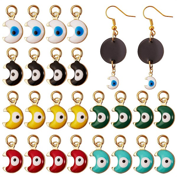 

PandaHall 24Pcs 6 Colors Brass Enamel Charms, Real 18K Gold Plated, with Jump Rings, Moon with Evil Eye, Cadmium Free & Lead Free, Mixed..., Multicolor