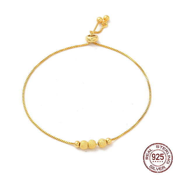

PandaHall 925 Sterling Silver Box Chains Slider Bracelets, with Round Beaded, Real 18K Gold Plated, 8-5/8 inch(22cm) Sterling Silver Round