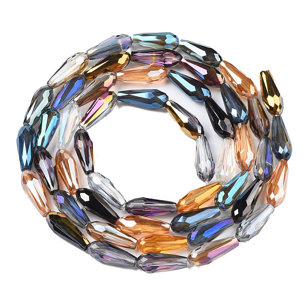 

PandaHall Electroplate Transparent Glass Beads Strands, AB Color Plated, Faceted, Teardrop, Colorful, 14.5~15.5x6mm, Hole: 1mm, about..., Multicolor