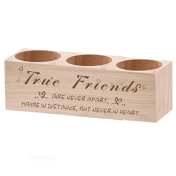 

PandaHall 3 Hole Wood Candle Holders, Rectangle with Word True Friend Are Never Apart, Word, 5.5x15x4.5cm Wood Word