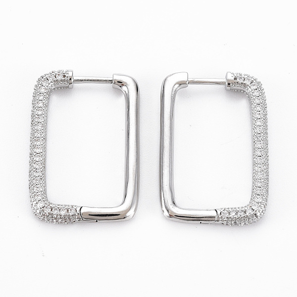 

PandaHall Rectangle Hoop Earrings for Girl Women, Brass Micro Pave Clear Cubic Zirconia Earrings, Nickel Free, Platinum, 27.5x18x3mm, Pin...