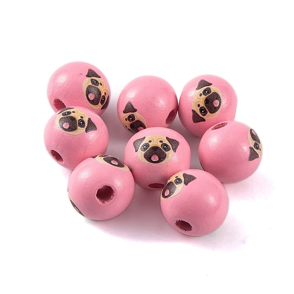 

PandaHall Wood European Beads, Round with Dog Pattern, Pink, 16x15mm, Hole: 4.5mm Wood Round Pink