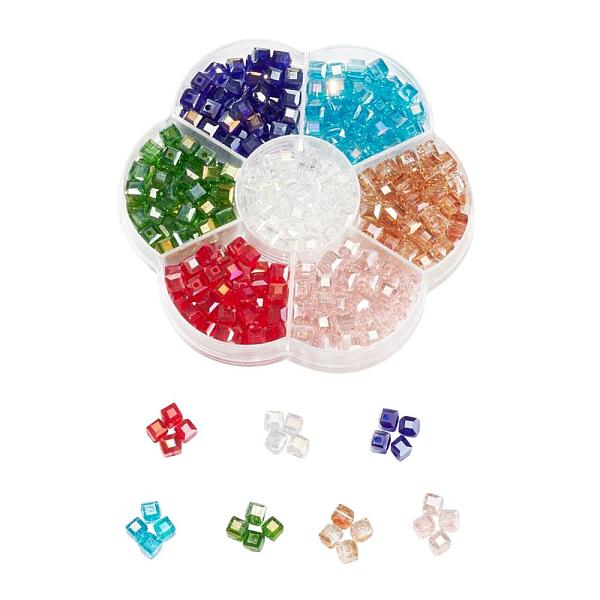 

PandaHall 350Pcs 7 Colors Electroplate Glass Beads, AB Color Plated, Faceted, Cube, Mixed Color, 6x6x6mm, Hole: 1mm, 50pcs/color Glass Cube..., Multicolor