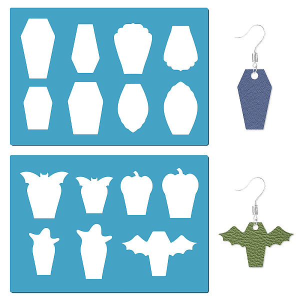 

PandaHall GORGECRAFT 2 Styles Coffin Stencils Gothic Style Earrings Making Template Reusable Acrylic Bat Ghost Pumpkin Jewelry Shape Leather...