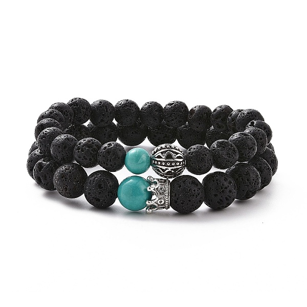 Paare Natürliche Lava Rock Stretch Armbänder