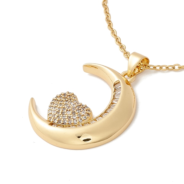 

PandaHall Clear Cubic Zirconia Crescent Moon and Heart Pendant Necklace, 304 Stainless Steel Jewelry for Women, Golden, 17.72 inch(45cm)...