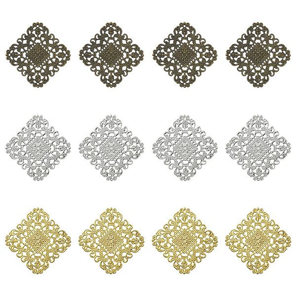 

PandaHall 12Pcs 3 Colors Iron Filigree Joiner Links, Etched Metal Embellishments, Rhombus Connector, Mixed Color, 51x51x1mm, Hole: 1mm, Side...