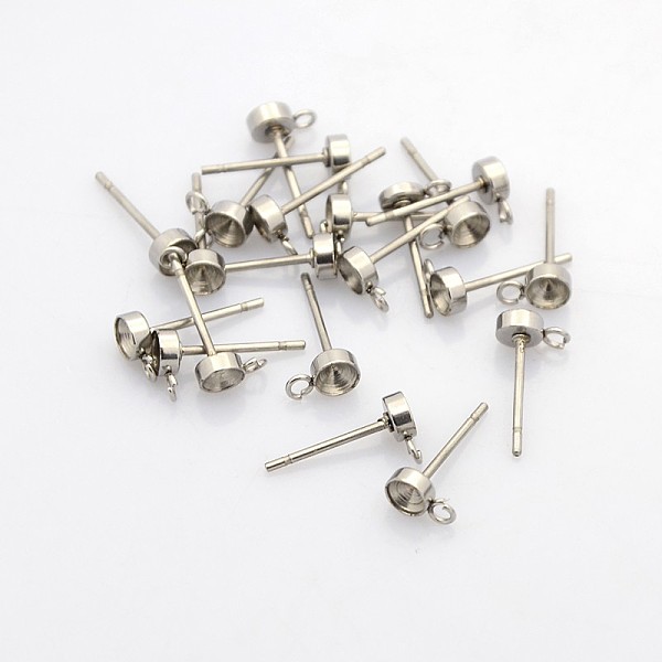 

PandaHall 304 Stainless Steel Stud Earring Settings, Earring Posts, with Loop, Stainless Steel Color, Tray: 3mm, 7x4mm, Hole: 1mm, Pin...