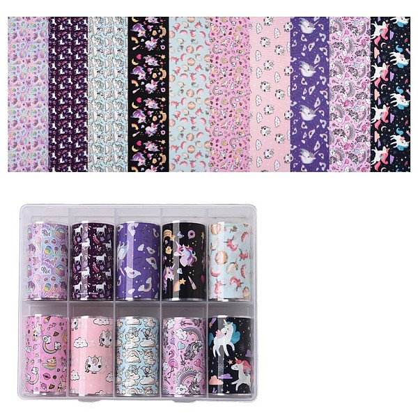 PandaHall Unicorn Pattern Nail Art Transfer Stickers, Nail Decals, DIY Nail Tips Decoration for Women, Mixed Color, 40mm, about 1m/roll...