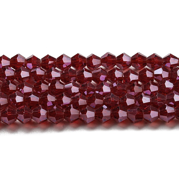 

PandaHall Transparent Electroplate Glass Beads Strands, Pearl Luster Plated, Faceted, Bicone, Dark Red, 3x2.5mm, Hole: 0.7mm, about...