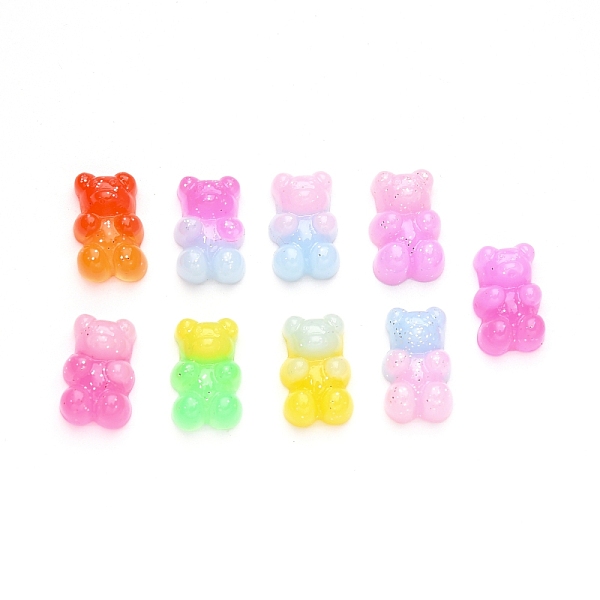 

PandaHall Gradient Color Opaque Resin Cabochons, with Glitter Powder Bear, Mixed Color, 17.5x11x6.5mm Resin Bear Multicolor