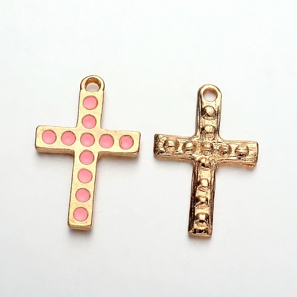

PandaHall Light Gold Plated Alloy Enamel Cross Pendants, Pink, 27x18x2mm, Hole: 2mm Alloy+Enamel Cross Pink