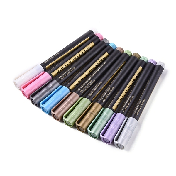 

PandaHall Metallic Markers Paints Pens, Graffiti Highlighter Signature Pen, Mixed Color, 141x12~17mm, 10pcs/set Plastic Multicolor