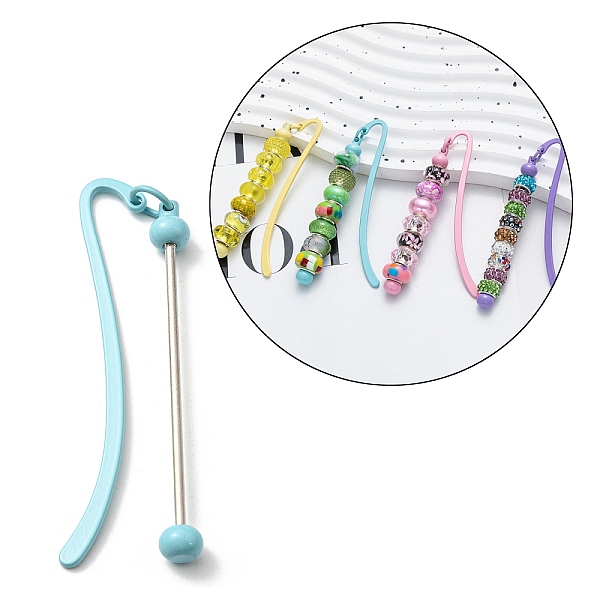

PandaHall Iron & Alloy Bookmarks with Beadable Bar Pendant, Candy Color Hook Bookmark, Pale Turquoise, 86x17x2mm Iron