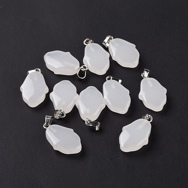 

PandaHall Natural White Jade Pendants, Hamsa Hand Charms, with Platinum Plated Alloy Snap on Bails, 24~24.5x15x7mm, Hole: 5.5x3mm White Jade...