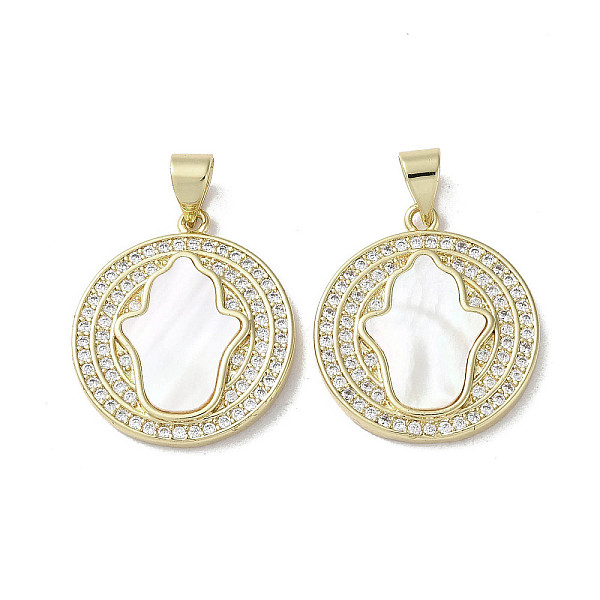 

PandaHall Brass Micro Pave Cubic Zirconia Pendants, with Shell, Hamsa Hand, Real 18K Gold Plated, 21x18.5x2.5mm, Hole: 3.5x5mm Brass+Cubic..., Clear
