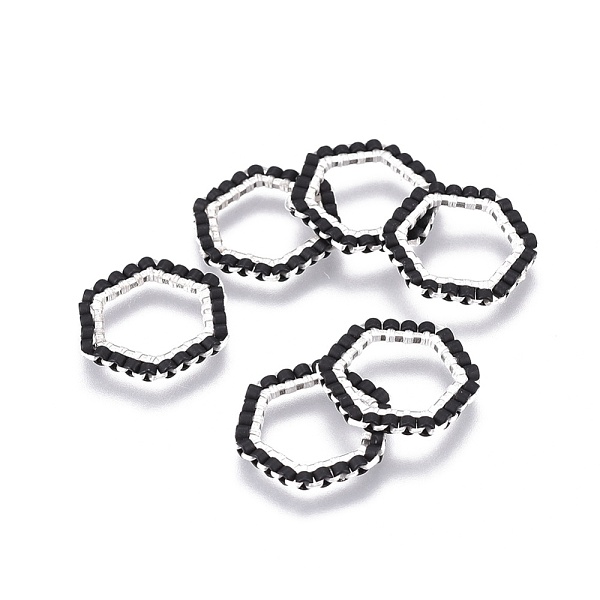 

PandaHall MIYUKI & TOHO Handmade Japanese Seed Beads, with 304 Stainless Steel Link Rings, Loom Pattern, Hexagon, Silver, Black...