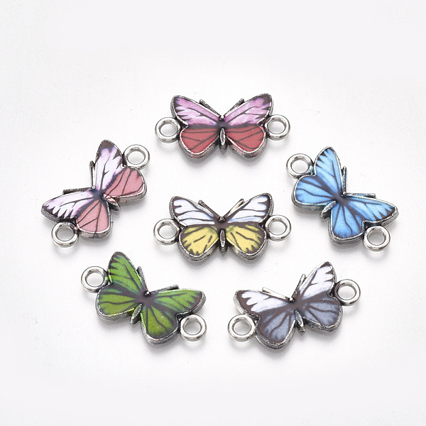 

PandaHall Printed Alloy Links connectors, with Enamel, Butterfly, Platinum, Mixed Color, 12x23x2mm, Hole: 2.5mm Alloy Butterfly Multicolor