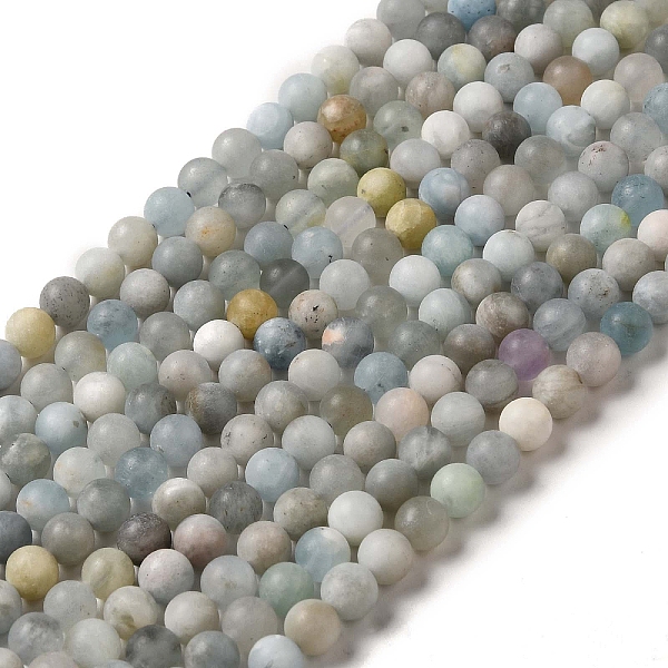 

PandaHall Natural Aquamarine Beads Strands, Frosted, Round, 6~6.5mm, Hole: 0.8mm, about 64pcs/strand, 15.75''(40cm) Aquamarine Round