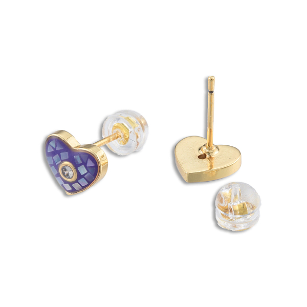 

PandaHall Natural Shell & Enamel Heart Stud Earrings with Cubic Zirconia, Golden Brass Jewelry for Women, Nickel Free, Slate Blue, 7.5x8.5mm...