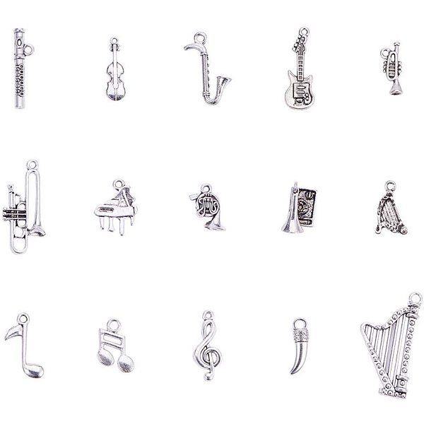

PandaHall Tibetan Style Alloy Pendants, Musical Instruments, Antique Silver, 90pcs/set Alloy Musical Instruments