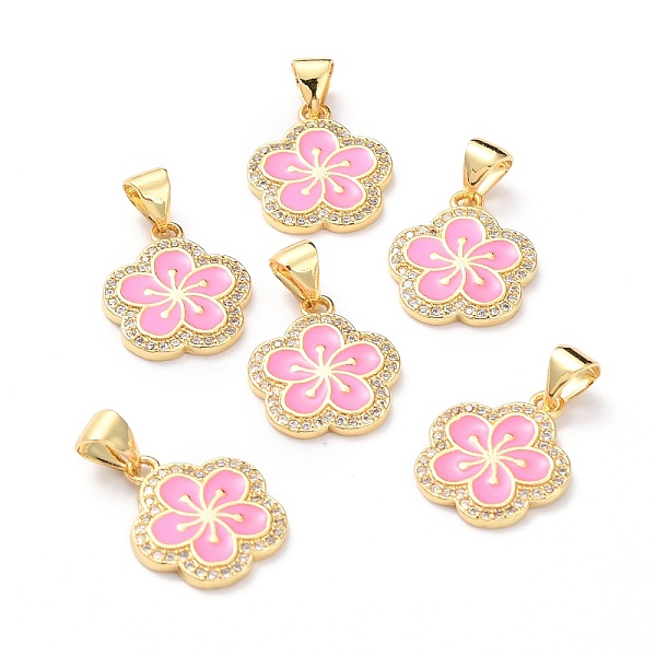 

PandaHall Brass Micro Pave Cubic Zirconia Pendants, Real 18K Gold Plated, Long-Lasting Plated, Flower, Hot Pink, 16x13.5x1.5mm, Hole: 5x3mm...