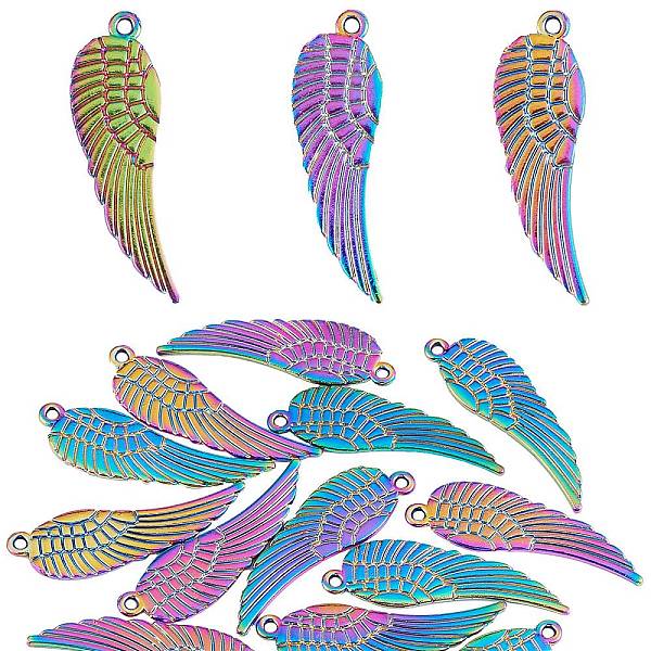 

PandaHall 20Pcs Alloy Pendants, Cadmium Free & Lead Free, Wing, Rainbow Color, 29.5x9x1mm, Hole: 1.2mm Alloy Wing