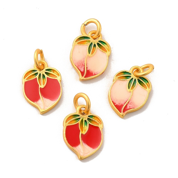 

PandaHall Alloy Enamel Pendants, with Jump Ring, Lead Free & Cadmium Free, Peach Charm, Matte Gold Color, 14x10x1.6mm, Hole: 3mm, Jump Ring..., Red