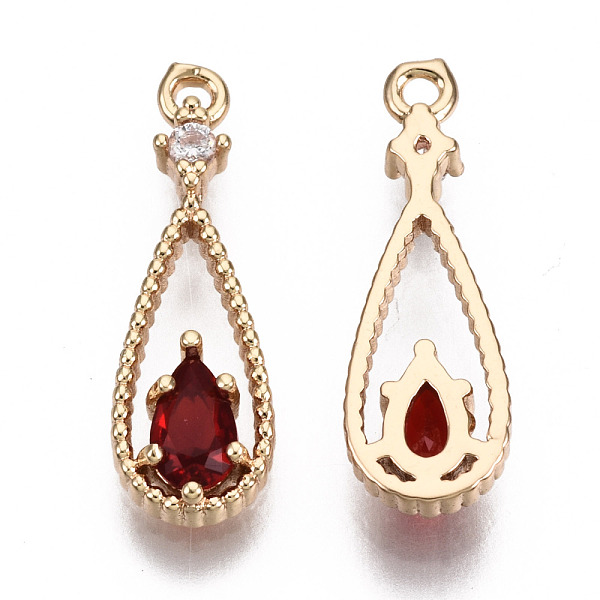 

PandaHall Brass Micro Pave Cubic Zirconia Pendants, with Glass, Teardrop, Long-Lasting Plated, Light Gold, Red, 17.5x6x2.5mm, Hole: 1mm...
