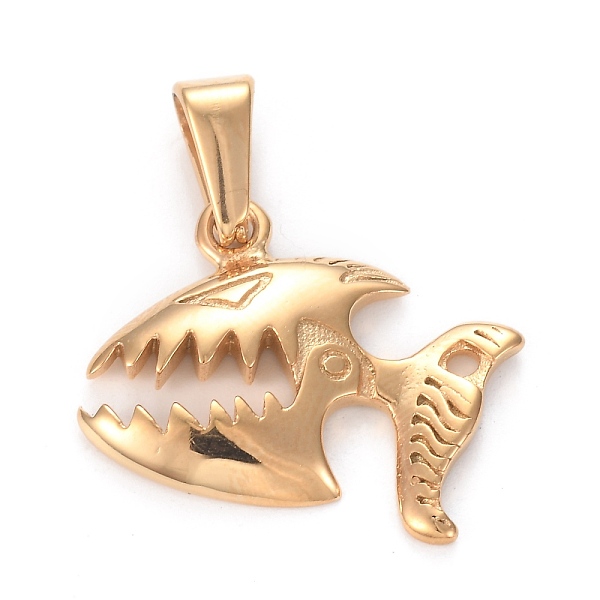

PandaHall 304 Stainless Steel Pendants, Shark, Golden, 21x22x3mm, Hole: 8x3.5mm. 304 Stainless Steel Fish