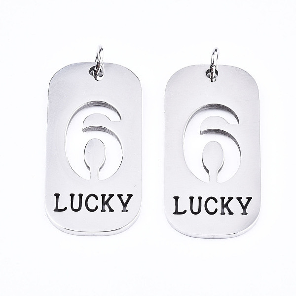 

PandaHall 201 Stainless Steel Pendants, Laser Cut, with Jump Rings, Rectangle with Number and Word LUCKY, Stainless Steel Color, Num.6...
