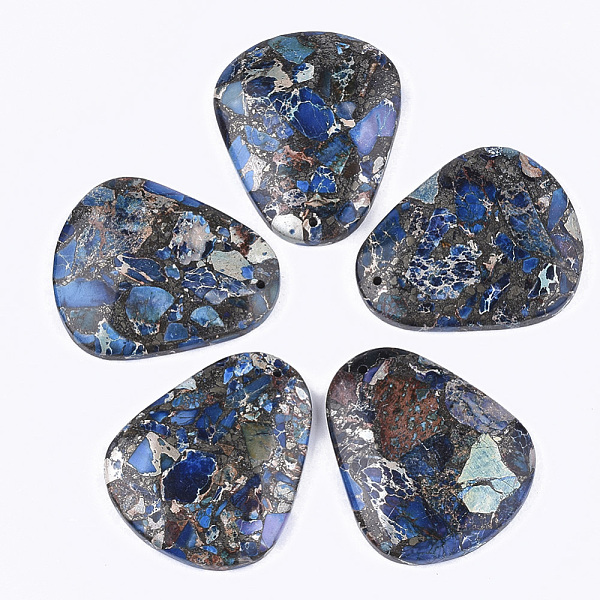 

PandaHall Synthetic Gold Line Regalite/Imperial Jasper/Sea Sediment Jasper Pendants, Dyed, teardrop, Royal Blue, 47x39x7.5mm, Hole: 1.4mm...
