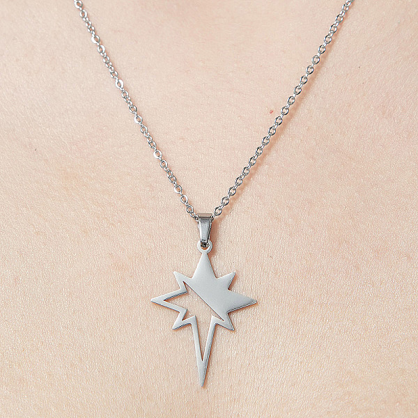 

PandaHall 201 Stainless Steel Hollow Star Pendant Necklace, Stainless Steel Color, 17.72 inch(45cm) 201 Stainless Steel Star