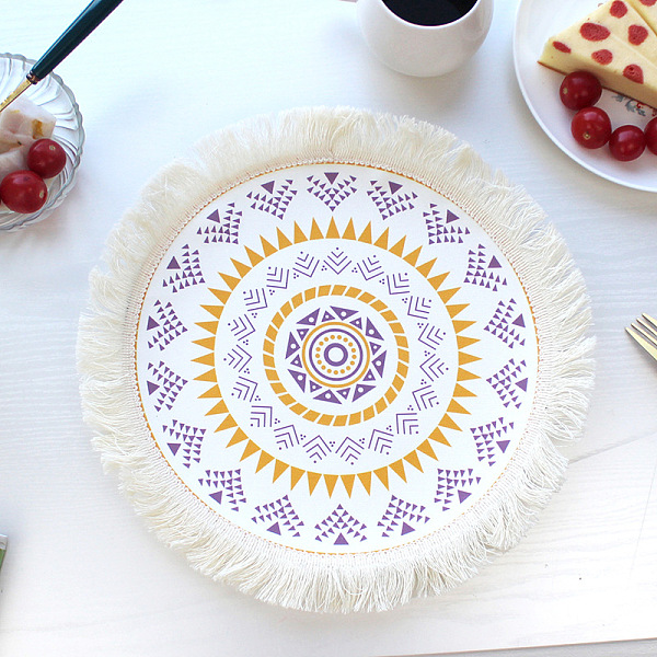 

PandaHall Bohemia Polyester Coaster Mats, Tassel Hot Pads, for Cooking Baking, Flat Round with Flower Pattern, Orange, 320mm Polyester Flat...