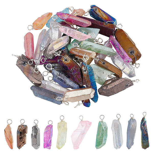 

PandaHall DICOSMETIC 40Pc Natural Quartz Charm Pendants Colorful Crystal Pendant Silver Wire Wrapped Charms Irregularity Stone Pendant..., Multicolor